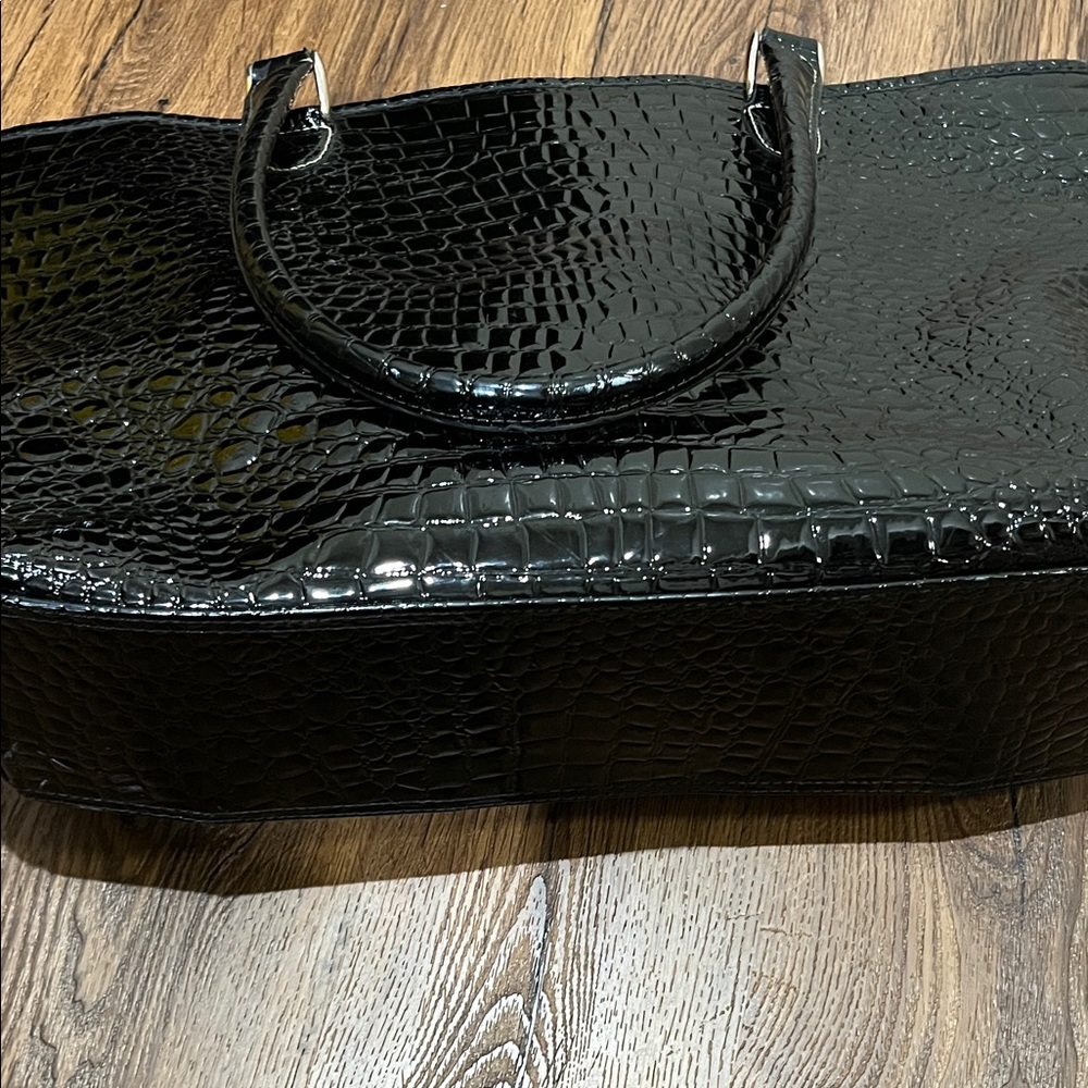 Kathy Van Zeeland Fabulous Large Black Mock Croc PVC Shoulder Tote Bag 20x13x5 - Picture 6 of 8
